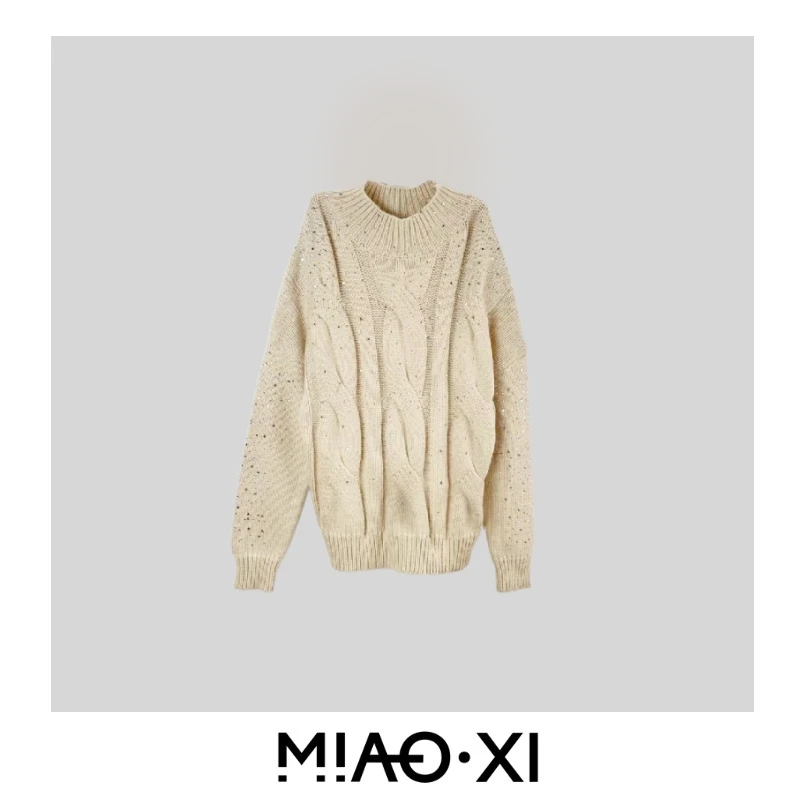 Y1431  【妙兮服饰秋季新款】半高领烫钻手工套头毛衣