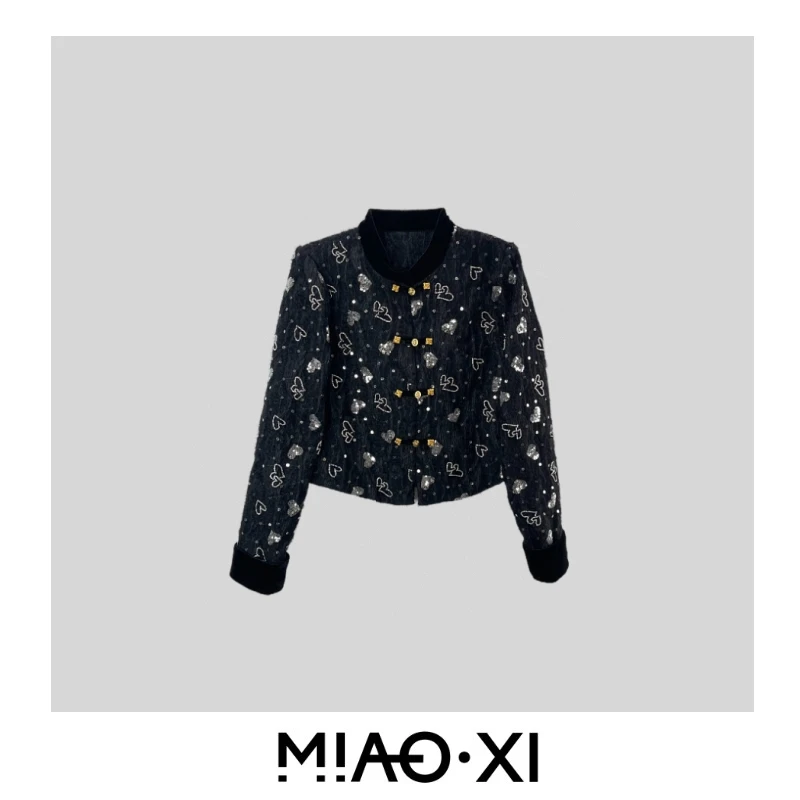 Y0853   【妙兮服饰秋季新款女装】小香风亮片盘扣外套