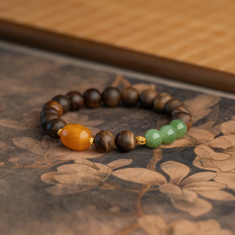 【木欣欣】达拉干沉香8mm+和田湖水绿蜜蜡单圈手串 MXCX3906MDAGE