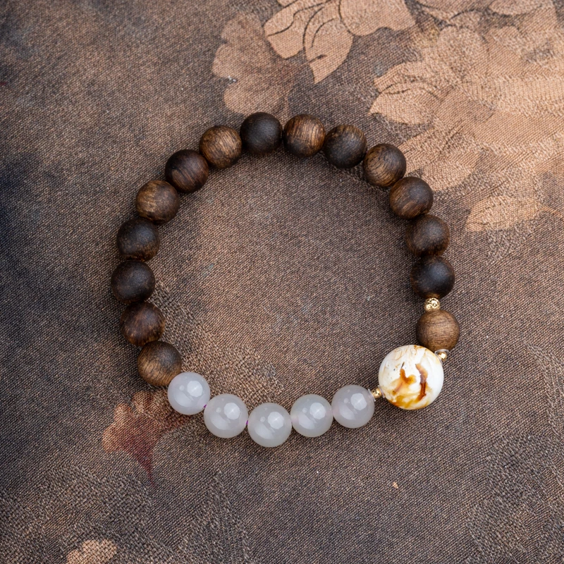 木欣欣    18K沉水文莱沉香8mm  妖花蜜蜡   单圈手串