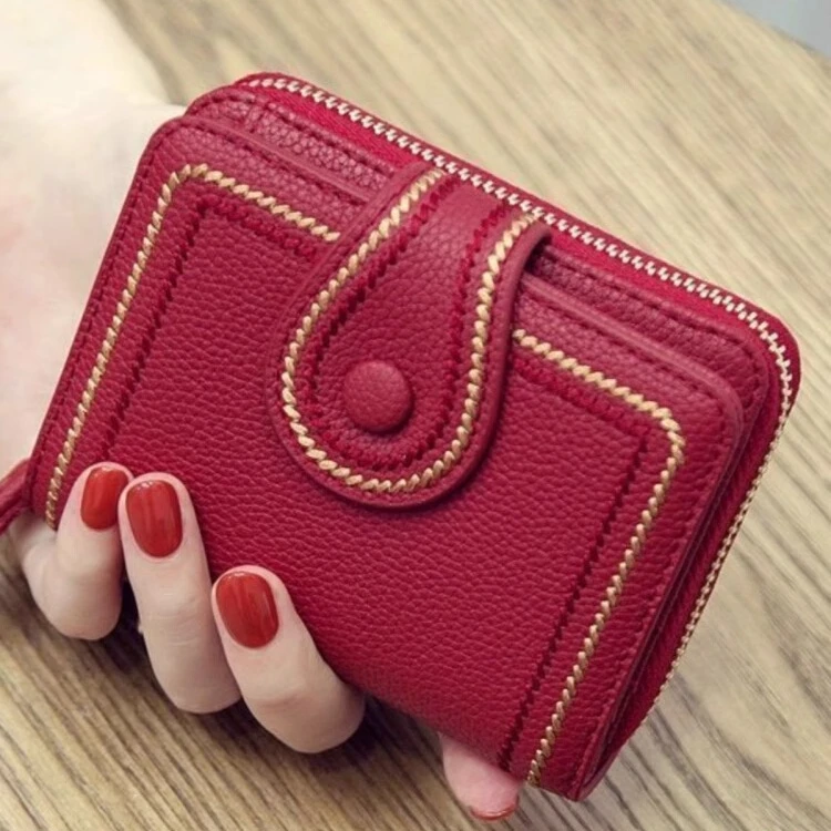 新款小钱包女短款真皮质感零钱包多卡位防消磁卡包钱包一体女钱夹