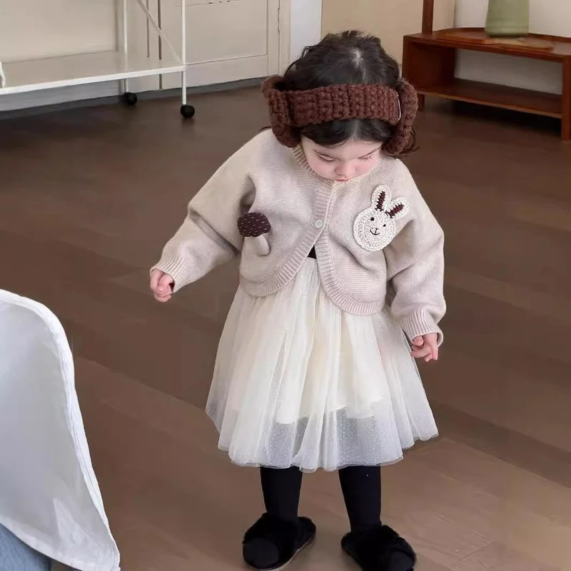 【Ponyo】秋·冬周岁小公主纱纱连衣裙超萌可爱玩偶针织开衫两件套