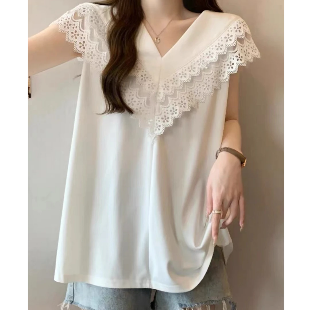 【蜜爷家】V领蕾丝边背心720#