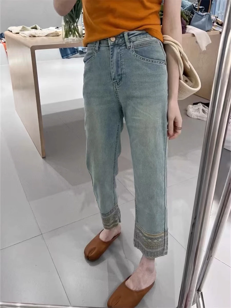 【蜜爷家】复古民族风烟管裤牛仔裤九分裤 6179#