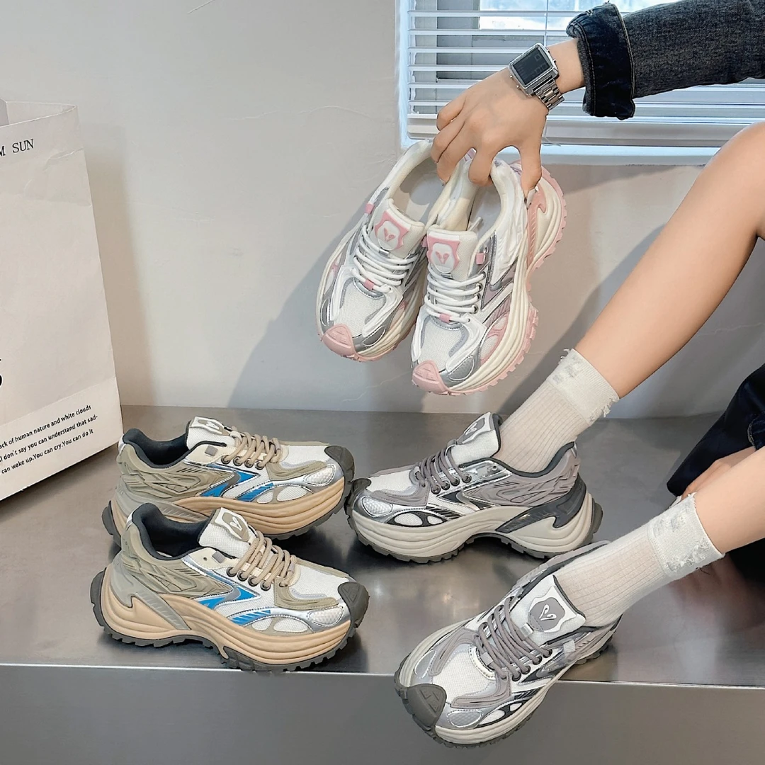 真皮老爹鞋夏季鞋子女春季2024新款女鞋运动厚底百搭休闲鞋银色