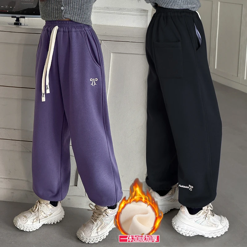 女童裤子加绒秋冬款2025儿童卫裤百搭长裤冬季中大童运动裤一体绒