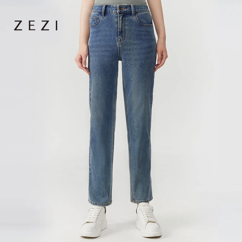 ZEZI复古“超弹”百搭烟管裤显瘦牛仔裤弹力水洗女装时尚气质通勤裤