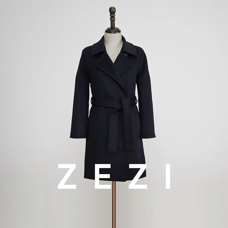 ZEZI【可可专属】【高支羊绒桑蚕丝】关翻两用领双面呢中长款秋冬新款