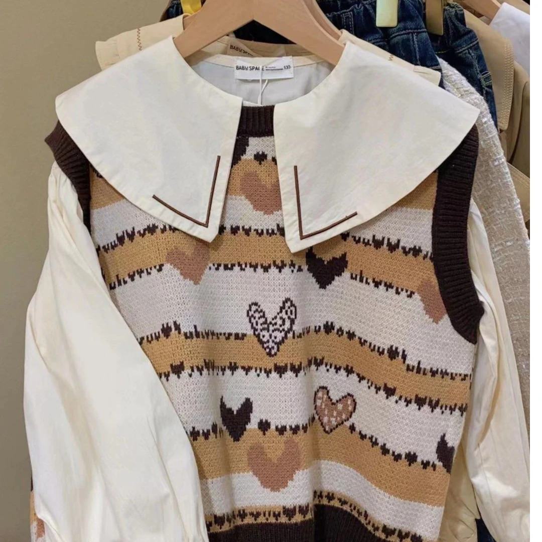 91261爱心提花衬衣马甲两件套