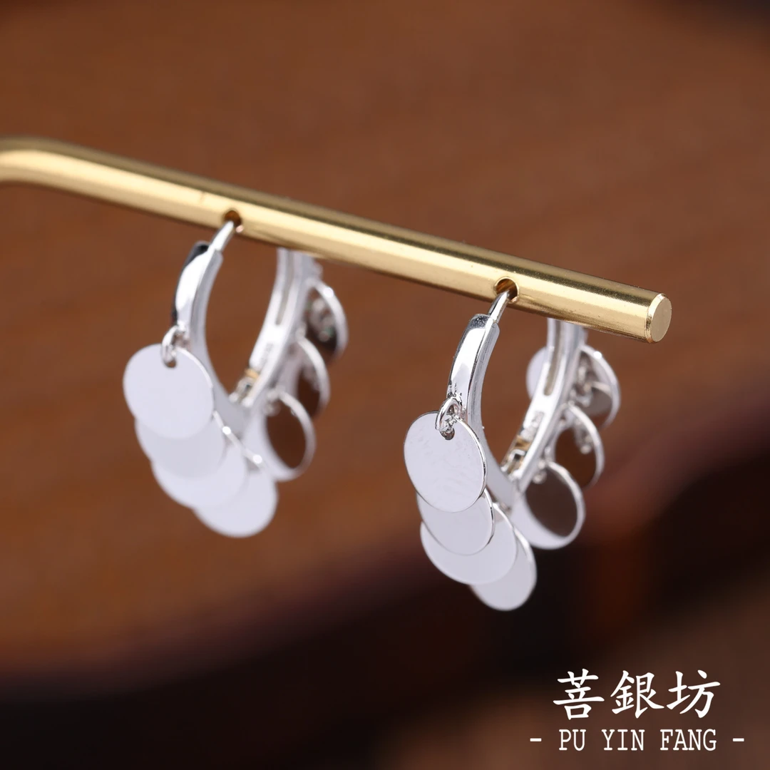 925银耳饰 【菩银坊】亮片流苏耳扣，都市轻奢风，秋季新品