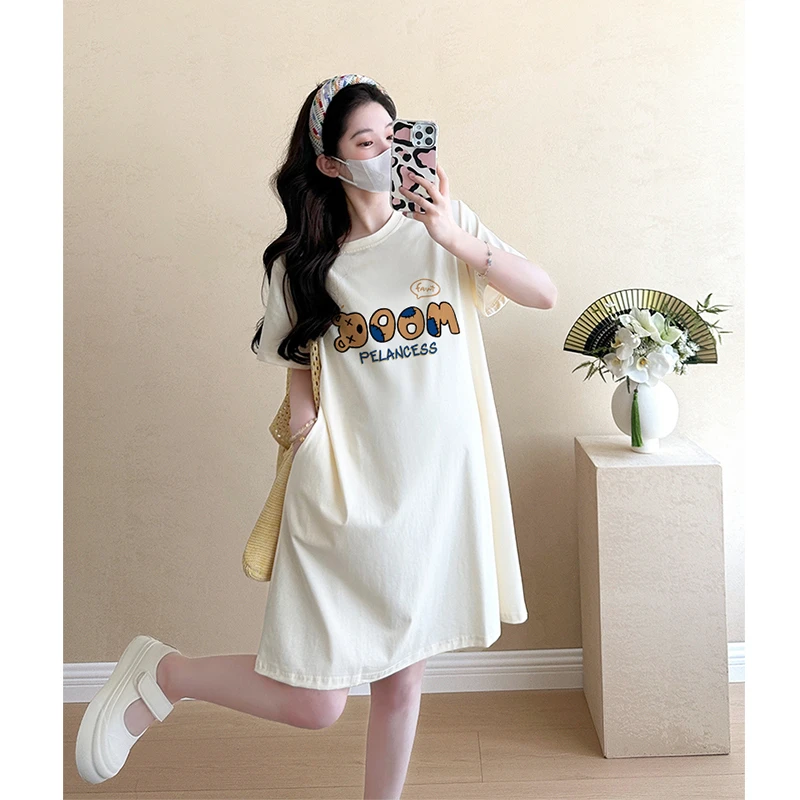 孕妇装夏装短袖中长款上衣大码T恤宽松夏季小个子连衣裙洋气时尚