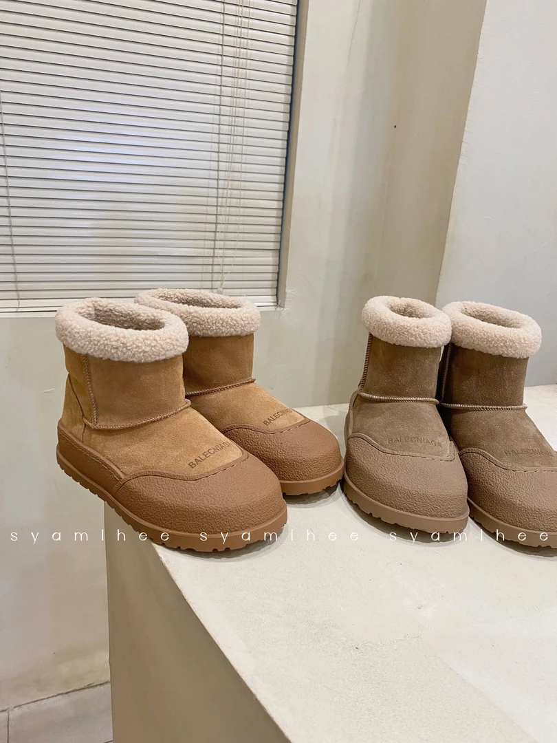 【FANCY】新款厚底雪地靴’真皮 简约百搭字母ins保暖靴子秋冬
