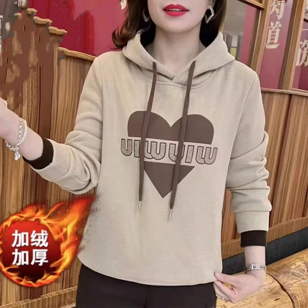 连帽卫衣女加绒加厚秋冬季女装时尚新款女士休闲遮肉显瘦减龄上衣