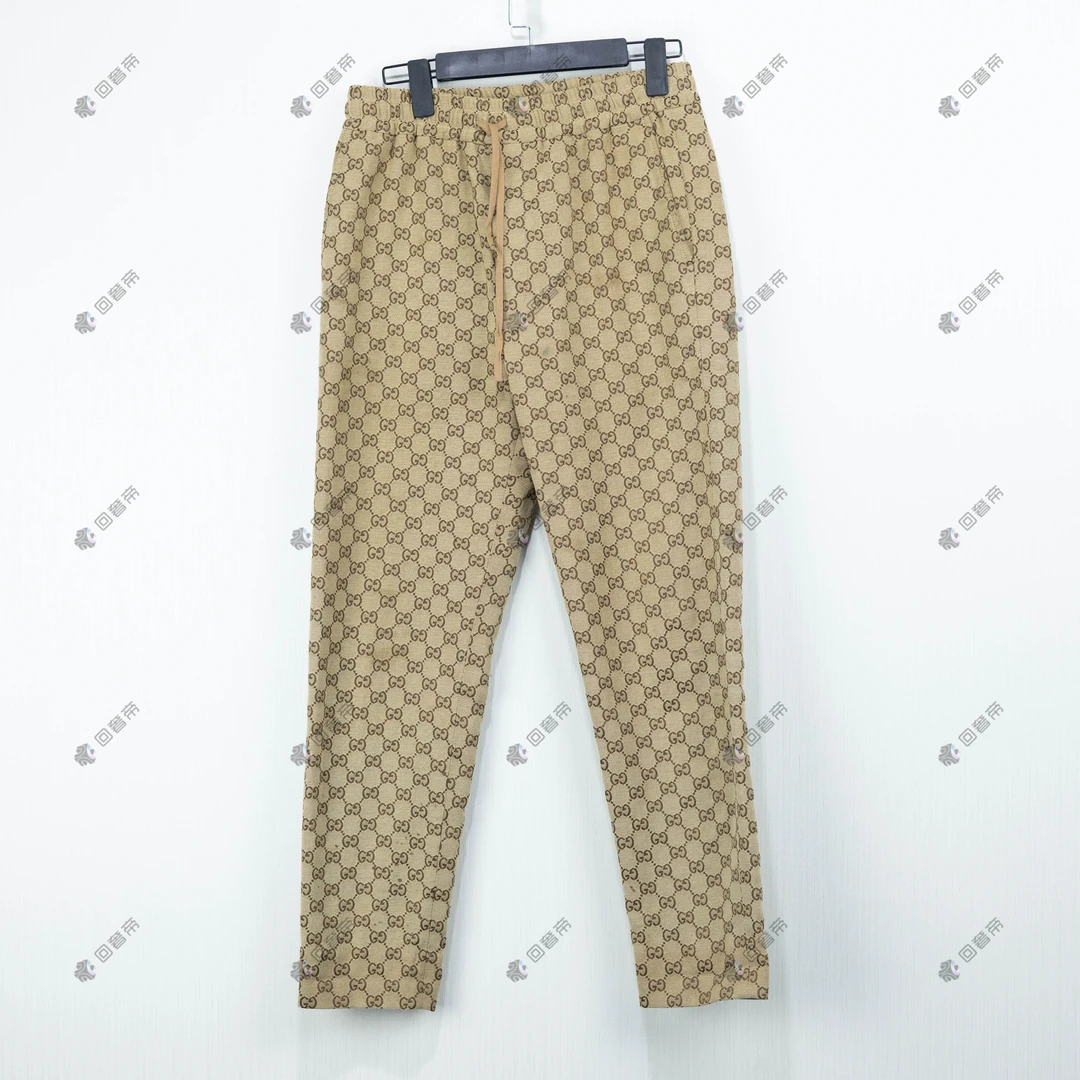 99新 GUCCI/古驰 男/46码/卡其色双G老花满印logo长裤/9700