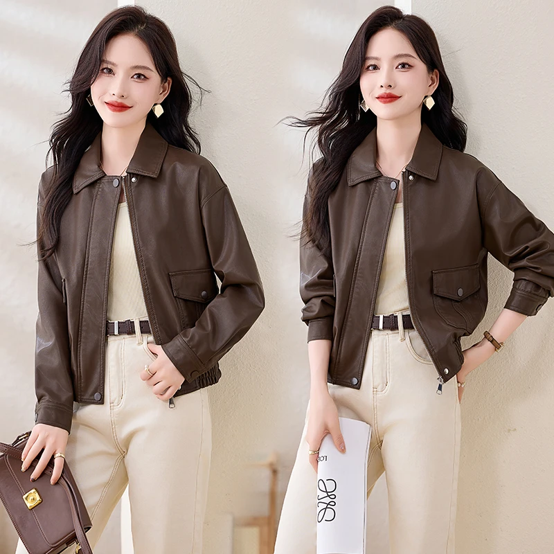 2024秋冬新款皮衣外套时尚修身显瘦百搭休闲韩版气质女士皮衣外套