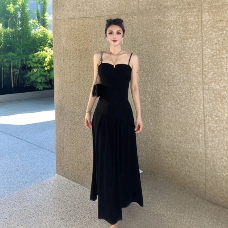 2024新款黑色设计感修身抹胸吊带女夏百搭不规则外穿羊毛针织背心