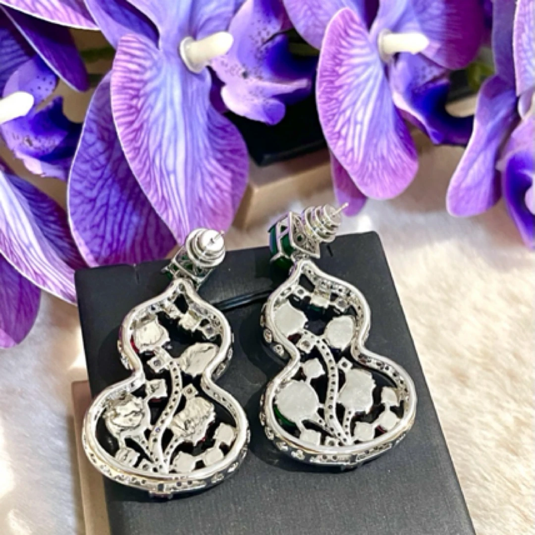 铜合金合成锆石耳饰 外贸高品气质轻奢时尚镶嵌水果锦囊葫芦耳饰