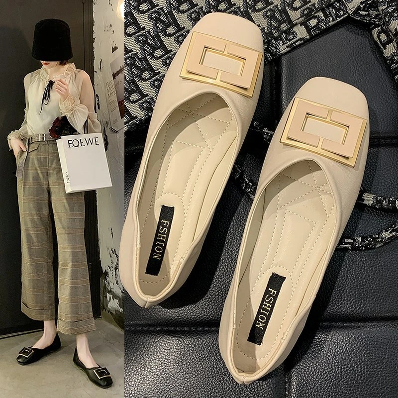 网红豆豆鞋女2025春季新款百搭软底方头单鞋时尚晚晚仙女平底瓢鞋