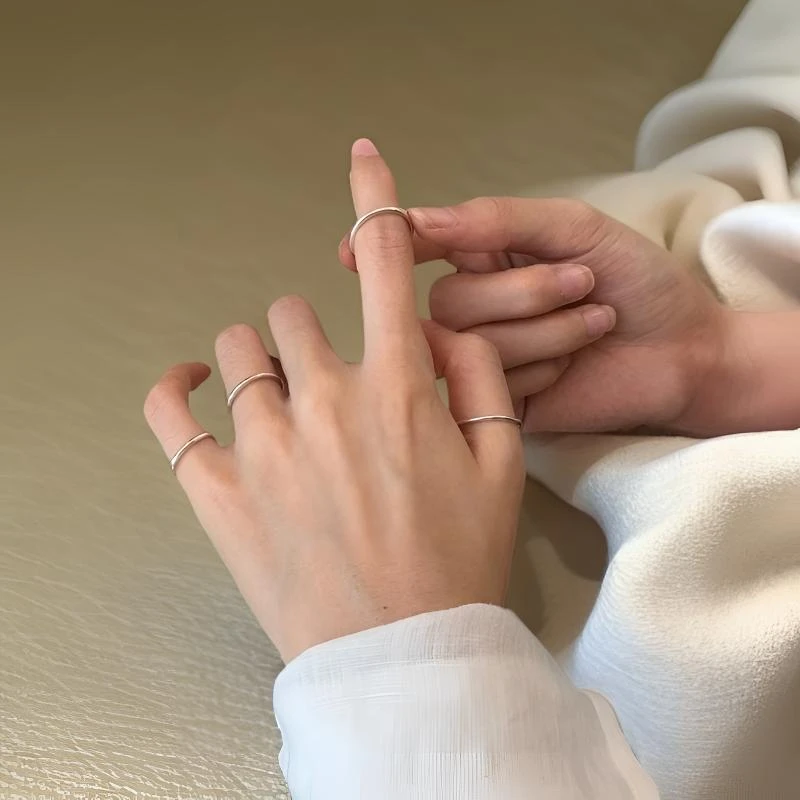 足银戒指 999纯银手工制作素圈小众男女光面亮面对戒实心时尚百搭