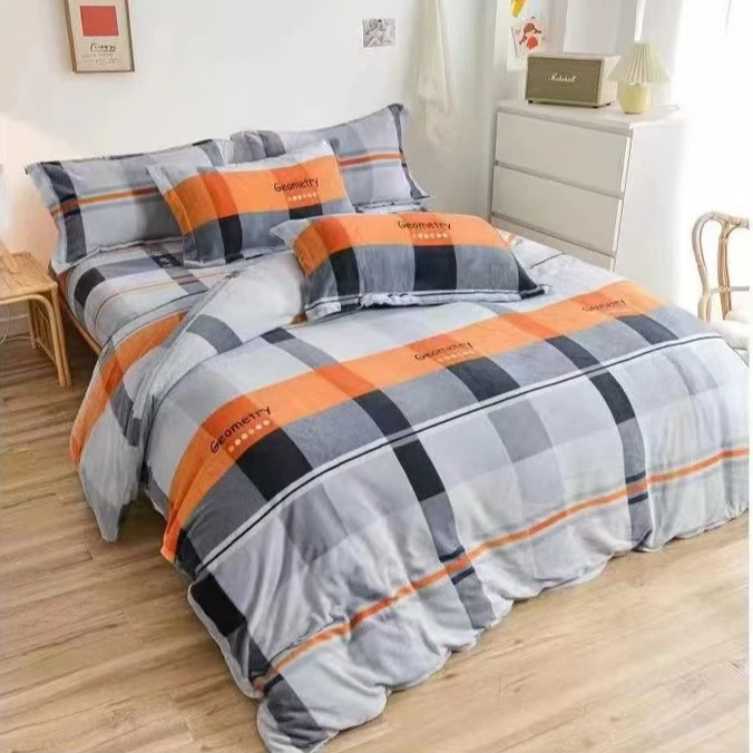 床单牛奶绒布料加绒加厚抗静电 黑灰格子