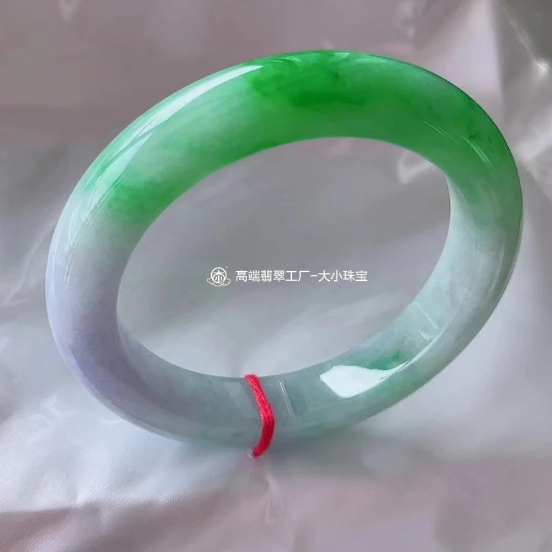 大小珠宝糯种春带彩阳绿天然翡翠手镯正圈62细腻翠绿色大圈口玉镯