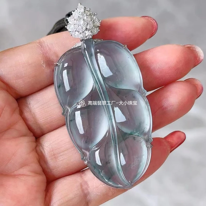 大小珠宝高冰种飘兰花天然翡翠大叶子挂件老坑种飘花翡翠叶子吊坠