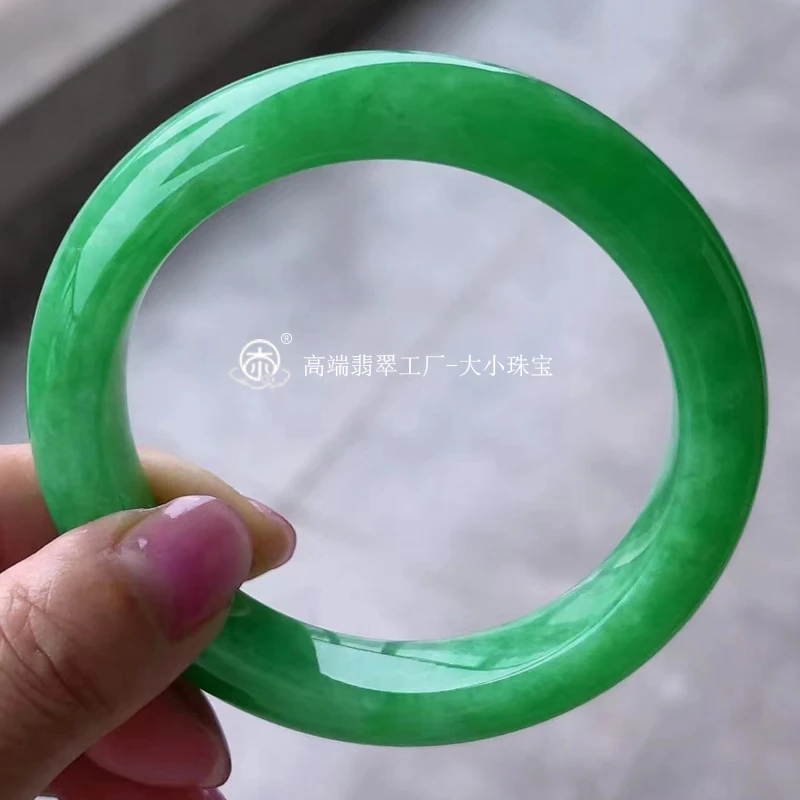 大小珠宝老糯种阳绿天然翡翠手镯正圈58圈送礼细糯种满绿翡翠手镯