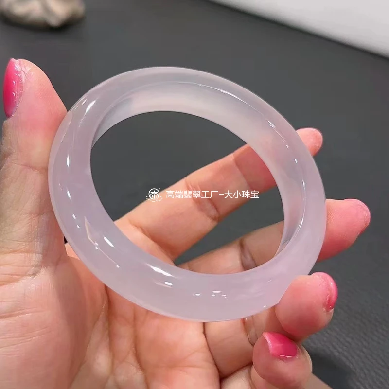 大小珠宝冰种起胶感粉紫天然翡翠手镯正圈54.5老坑种冰粉紫玉镯子