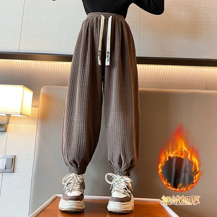 尚品童装女童雪尼尔裤子秋冬女孩时尚灯笼裤儿童宽松加厚一体绒裤