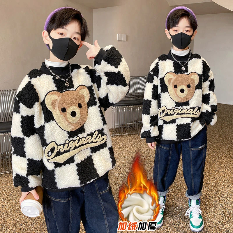 尚品儿童装男童冬装卫衣加绒秋冬款新款双层绒中大童加厚男孩上衣