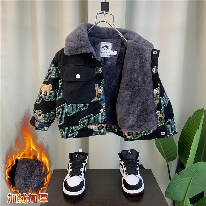尚品男童加绒外套新款秋冬装儿童加厚衣服冬季痞帅宝宝外衣潮童装