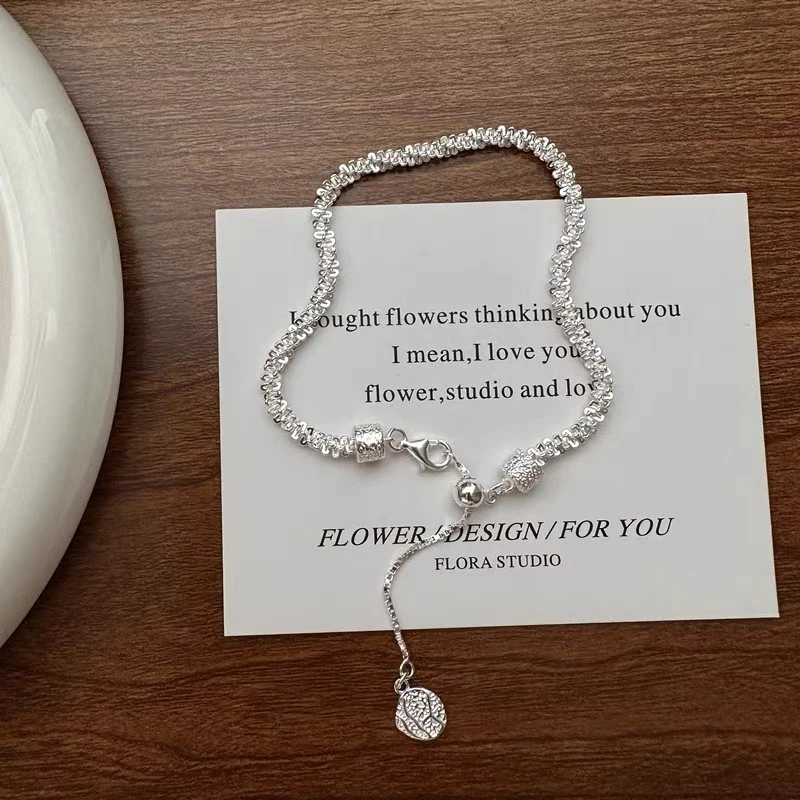 925银银制品 肌理感波光粼粼手链925