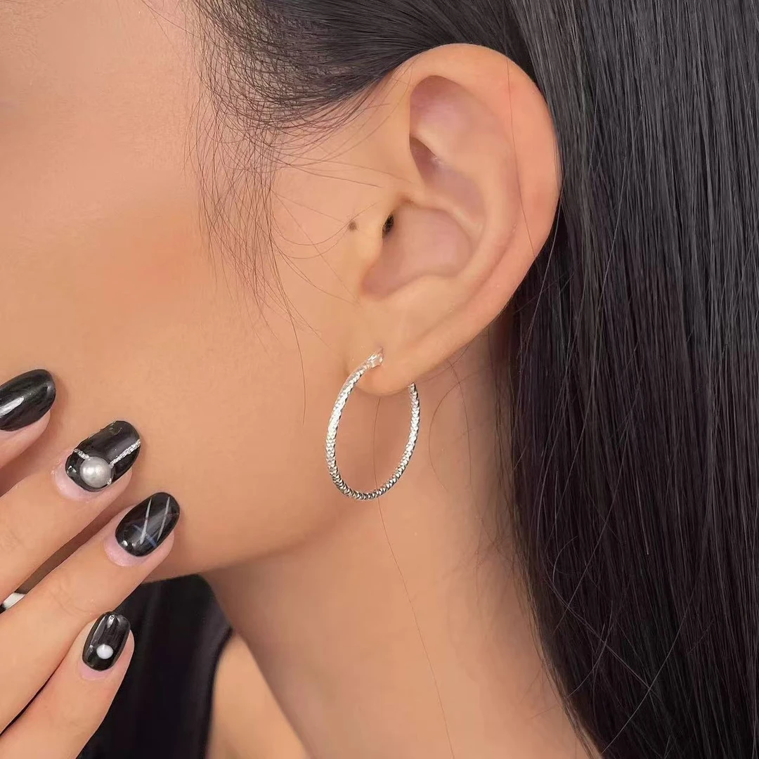 925银耳饰 S925纯银波光粼粼车花闪亮波纹耳环