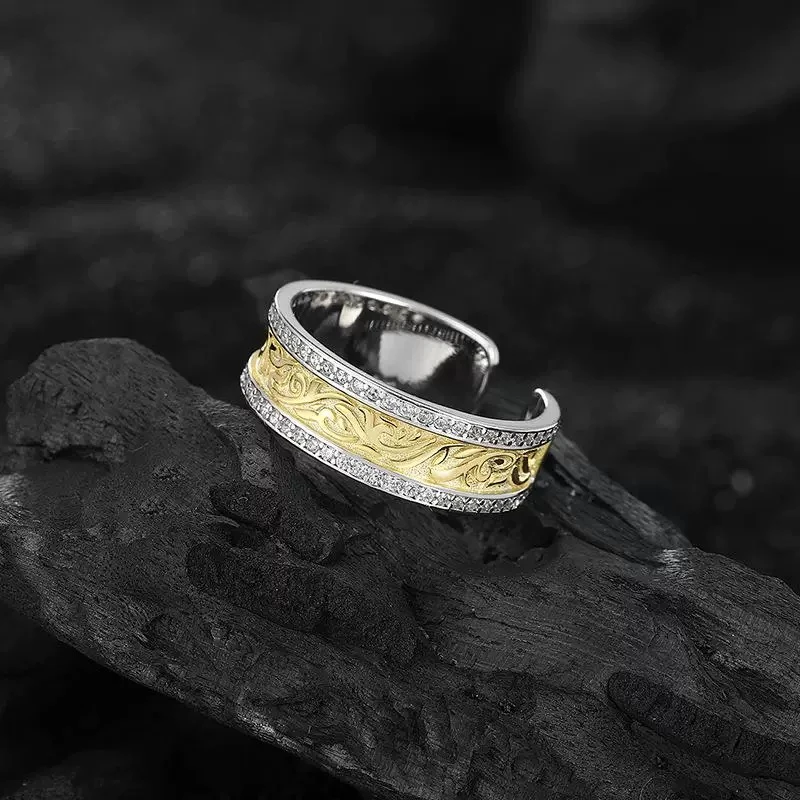 925银戒指 925分金电镀唐草纹肌理时尚百搭 一年免费延保一次