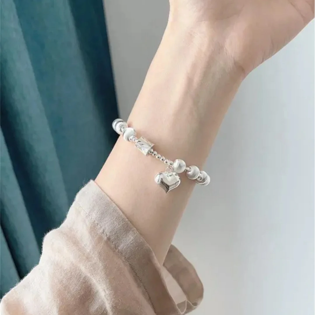 925银手链 原创设计通体纯银高精猫眼珠叶子筒桃心手串