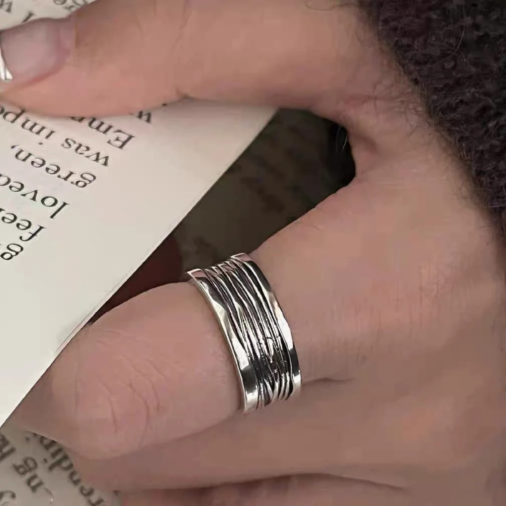 925银银制品 不规则复古肌理戒指925