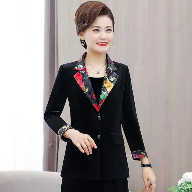 【李生严选】1646春秋休闲小西装外套纯色拼接丝绒修身显瘦Q11窗WYD