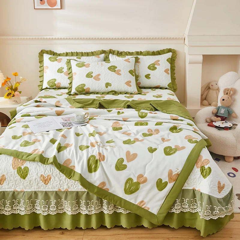 纤芯莲床盖夏凉被四件套春夏季水洗棉麻空调被可机洗床盖三件套