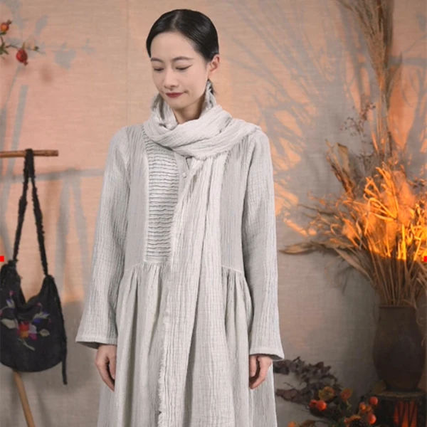 唐不染  风过林梢23920/亚麻连衣裙复古文艺自然棉麻田园裙子