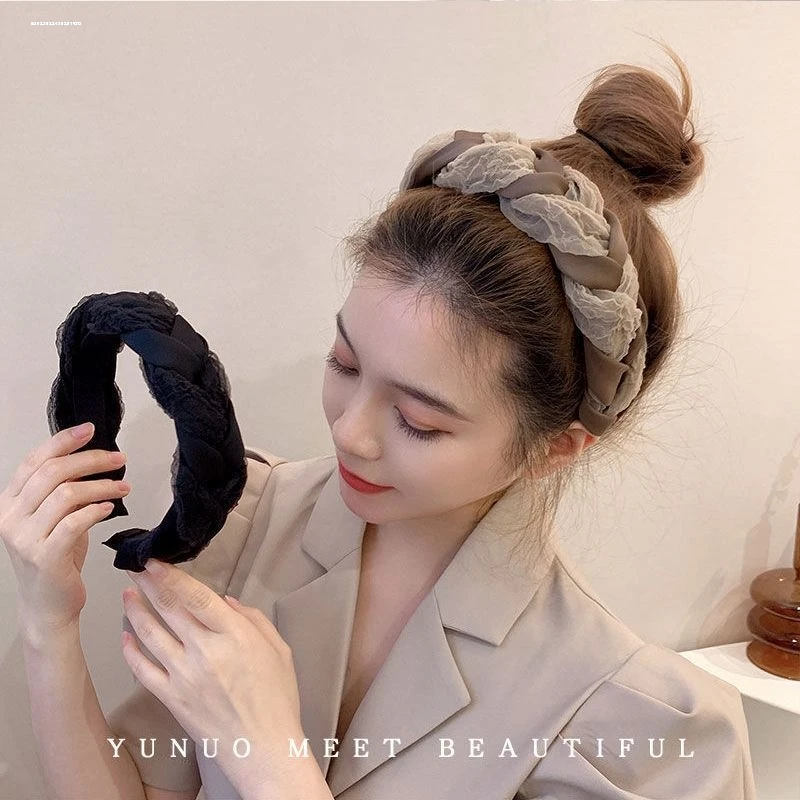 百搭法式外出气质显脸小女网纱麻花发箍复古夏季简约网红编织超仙