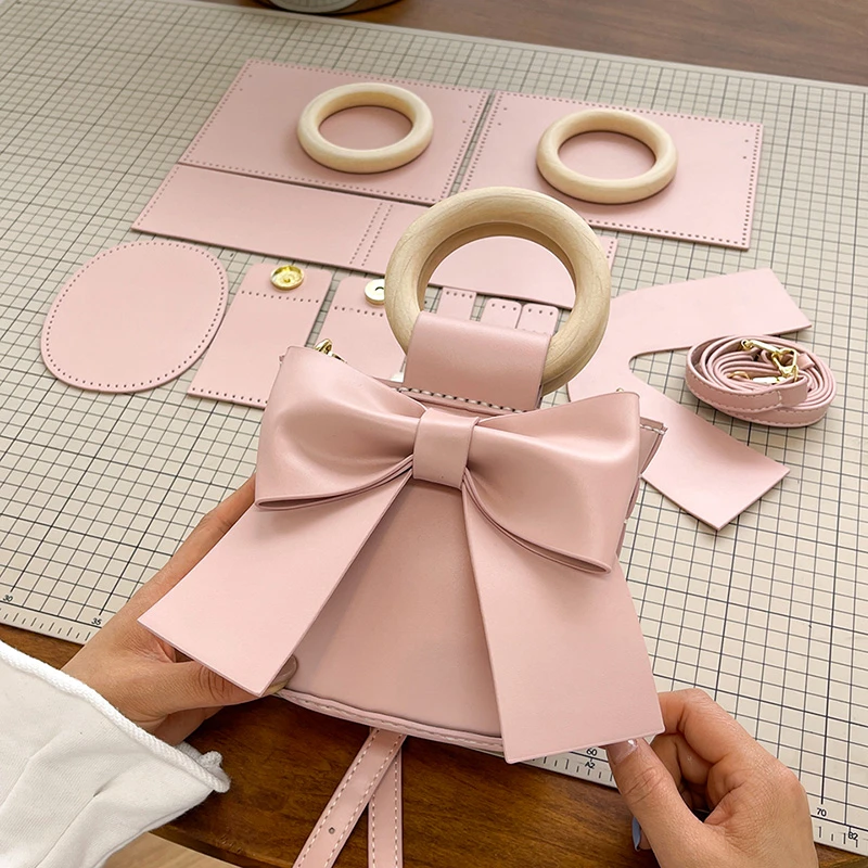 diy蝴蝶结水桶包手工编织包包自制材料包送女友情人节礼物斜挎包