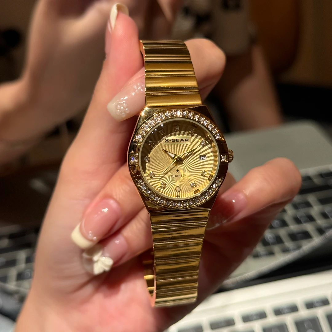 经典时尚轻奢镶钻系列气质百搭女士腕表金色8611