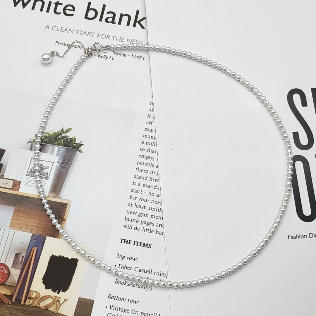 链子925银仿珍珠 经典极光正圆3-4mm小米珠➕925银延长尾链 贝珠