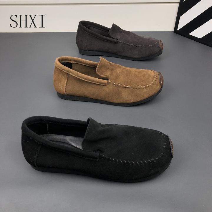 秋冬新款一脚蹬真皮舒适透气豆豆鞋软底懒人鞋百搭休闲鞋潮流男鞋
