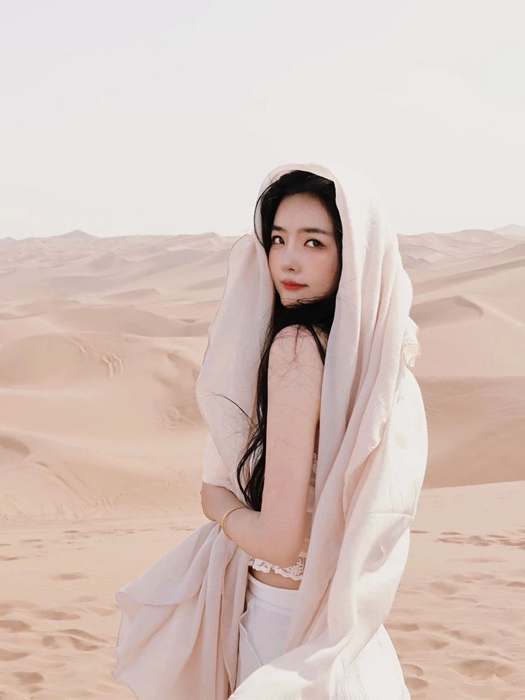埃及迪拜海边旅游棉麻纱巾围巾女沙漠拍照沙滩丝巾防晒包头巾披肩
