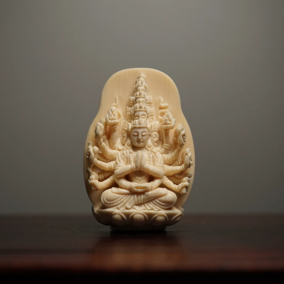 天然猛犸牙真品保真现货手工雕刻千手观音佛牌佩戴饰品文玩