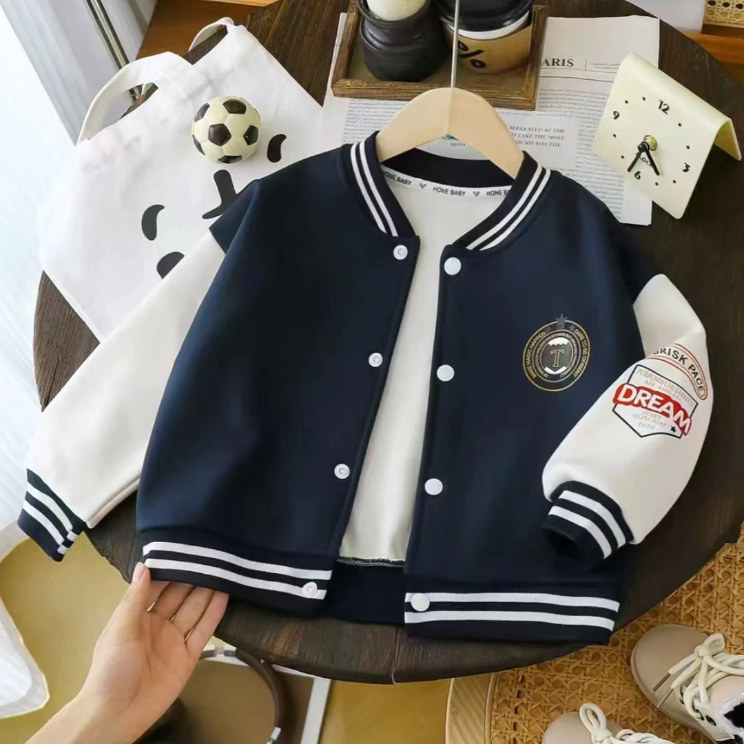 秋冬季男女童加绒外套新款学院风印花保暖儿童棒球服宽松百搭上衣