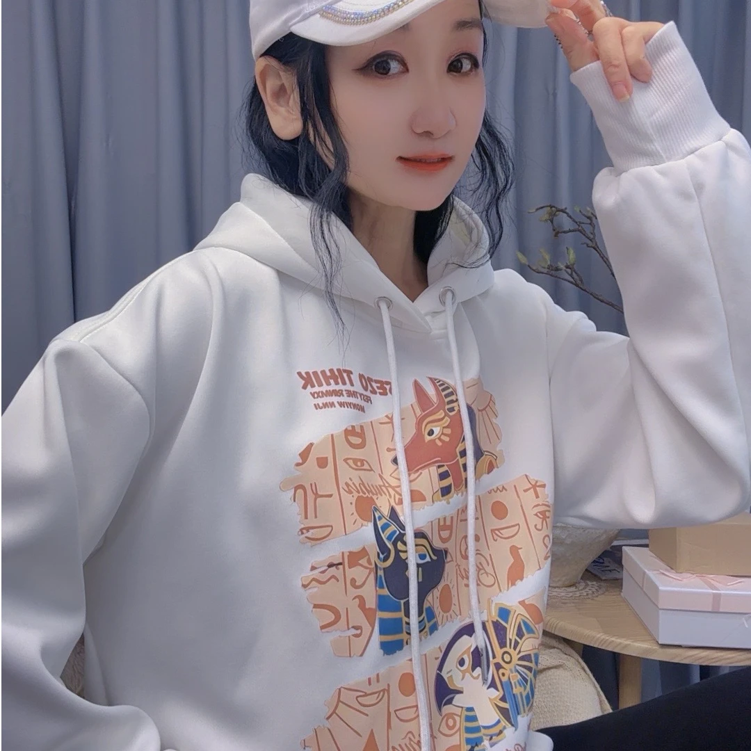 M44A007慕之淇男女同款纯棉加绒加厚银狐绒连帽时尚卫衣