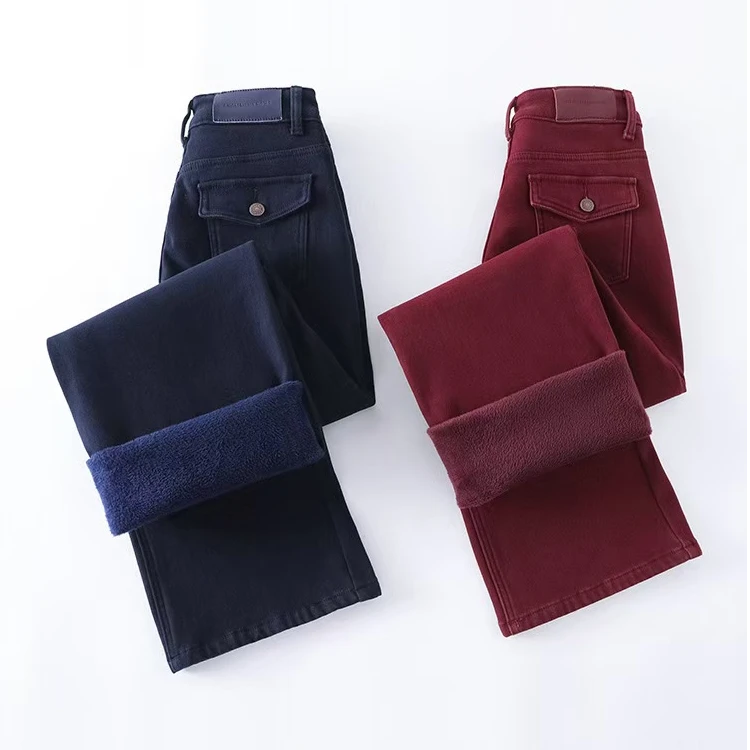 M43B048慕之淇加绒直筒垂感拖地牛仔裤