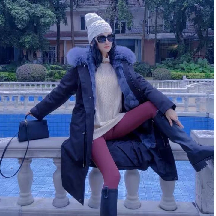 M43J007慕之淇时尚百搭可拆卸狐狸毛派克外套